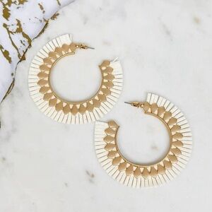 Elegant Gold and Cream Hoop Earrings